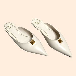 Valentino White Flats with Gold Accents